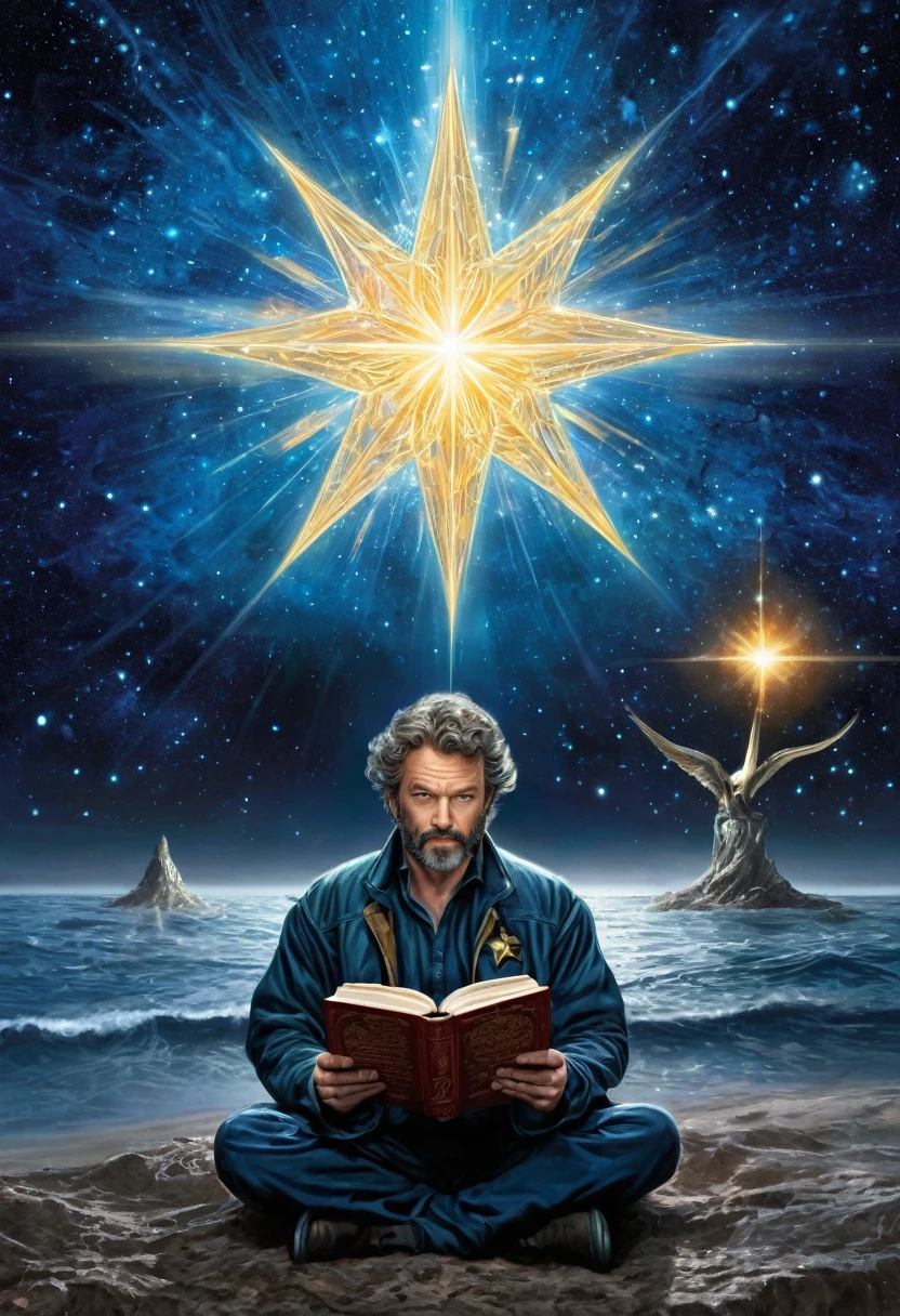 a book with a star on it and a book cover, march, magic book, ridley scott universe, with book of science, secret, rob mcnaughton, magic, universe, birth of the universe, universe life significance, fantasy book cover, comic book cover, marvel universe, holding spell book, end of the universe, by Gwen Barnard