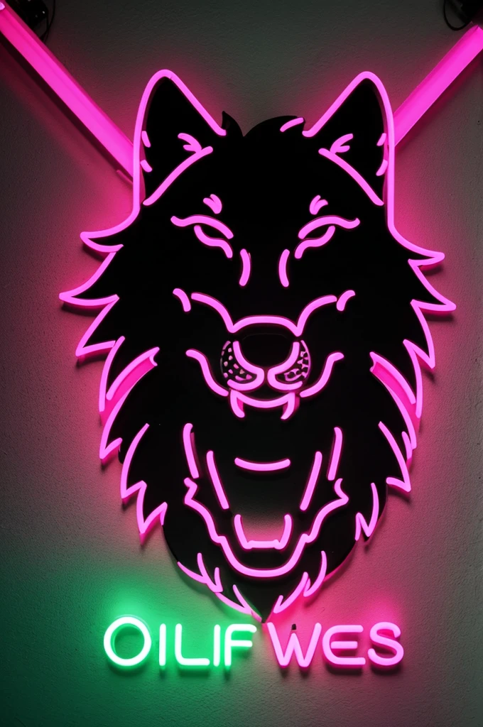 Logo of wolves f.c neon pink color and neon green background with neon black