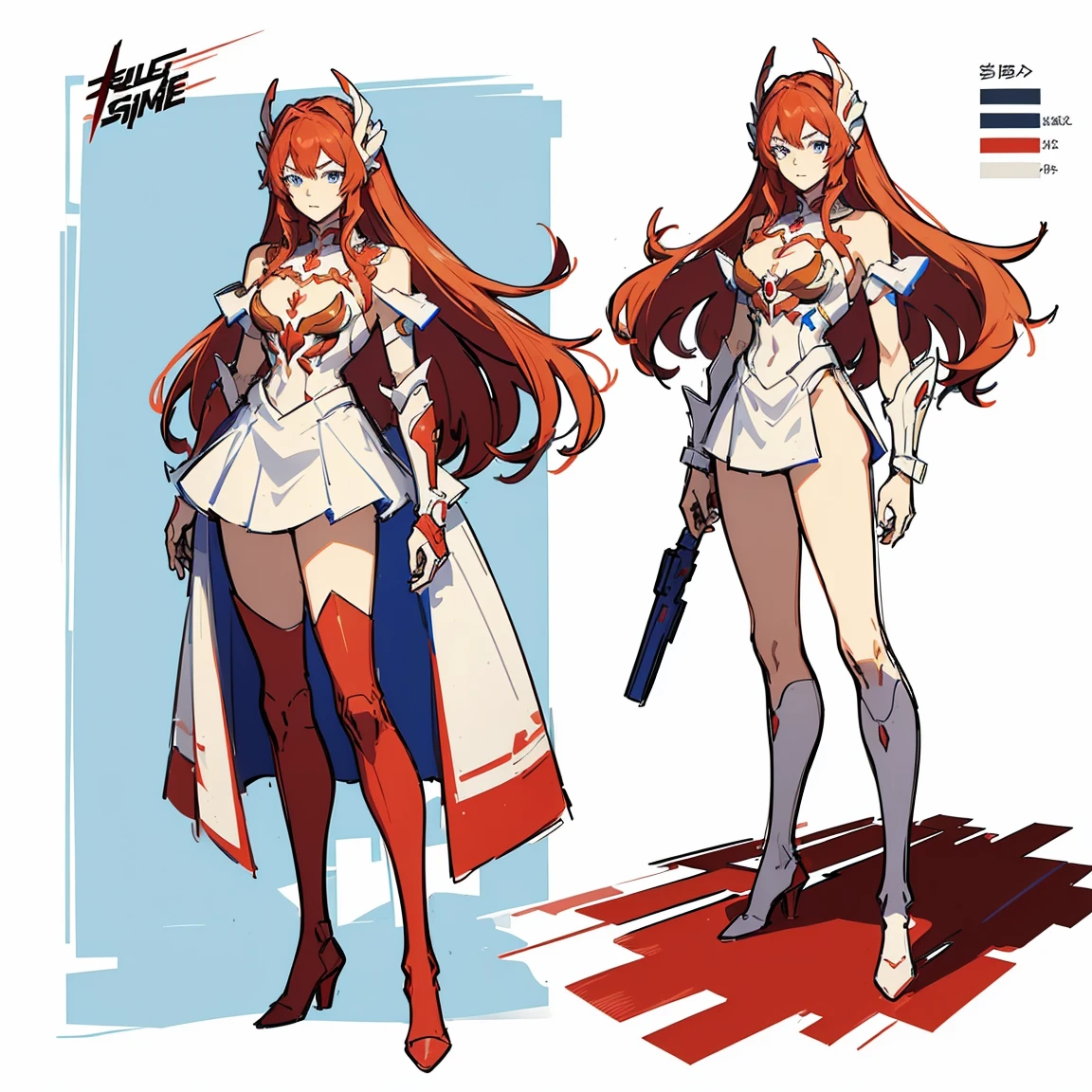 Erotic transparent suit design inspired by miorine rembrant (gundam) With long hair , in various views (front and back) ((Character sheet)) (((covering privates pose )))