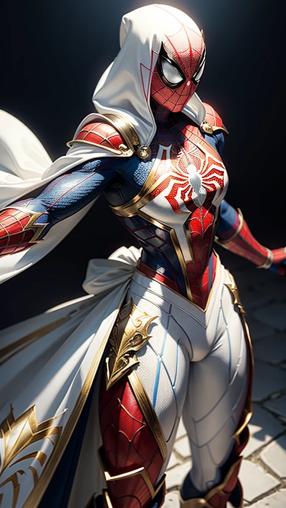 5 Surprise me spiderman in frame , Spider man, power ranger formation,spidermen red, soiderman blue, spiderwowen ping, psiderwomen pink, spiderman bleack, Intricate white and gold armor, detailed white armor, Heavy white and gold armor, Elegant white armor brillante, Photogenic details in the armor, shiny white armor, Ornate white and gold armor, Elegant white armor, Superb detail 8K, intricate white armor, Closeup - View, intricate costume, White metal armor