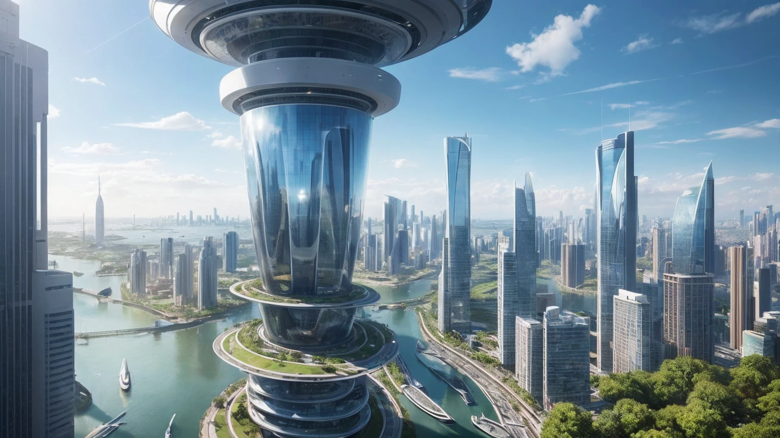 (Best quality,4K,8K,A high resolution,Masterpiece:1.2),Ultra-detailed,(Realistic,Photorealistic,photo-realistic:1.37),Futuristic floating city,Futuristic technology,Huge urban high-tech tablet platform,Airship,Floating in the sky,Futuristic city,Small airships around,High-tech hemispherical platform,Colorful lights,Advanced architecture,modernn architecture,skyscrapper,Access the cloud,Scenic beauty,view over city,Impressive design,Blend seamlessly with nature,energetic and vibrant atmosphere,Futuristic transportation system,Parking is suspended,Transparent path,Lush greenery,Sky gardens,cascading waterfalls,Magnificent skyline,reflections on the water,Sparkling river,Architectural innovation,futuristic skyscrapers,Transparent dome,The shape of the building is unusual,Elevated walkway,Impressive skyline,Glowing lights,Futuristic technology,Minimalist design,Scenic spots,Panoramic view,Cloud Piercing Tower,Vibrant colors,epic sunrise,epic sunset,Dazzling light display,magical ambiance,The future city,Urban Utopia,LuxuryLifestyle,Innovative energy,sustainable development,Smart city technology,Advanced infrastructure,Tranquil atmosphere,Nature and technology live in harmony,Awesome cityscape,Unprecedented urban planning,Architecture connects seamlessly with nature,High-tech metropolis,A cutting-edge engineering marvel,The future of urban living,Visionary architectural concept,Energy-efficient buildings,Harmony with the environment,A city floating above the clouds,Utopian dreams become reality,The possibilities are endless,State-of-the-art transportation network,Green energy integration,Innovative materials,Impressive holographic display,Advanced communication system,Breathtaking aerial view,Quiet and peaceful environment,Modernist aesthetics,Ethereal beauty