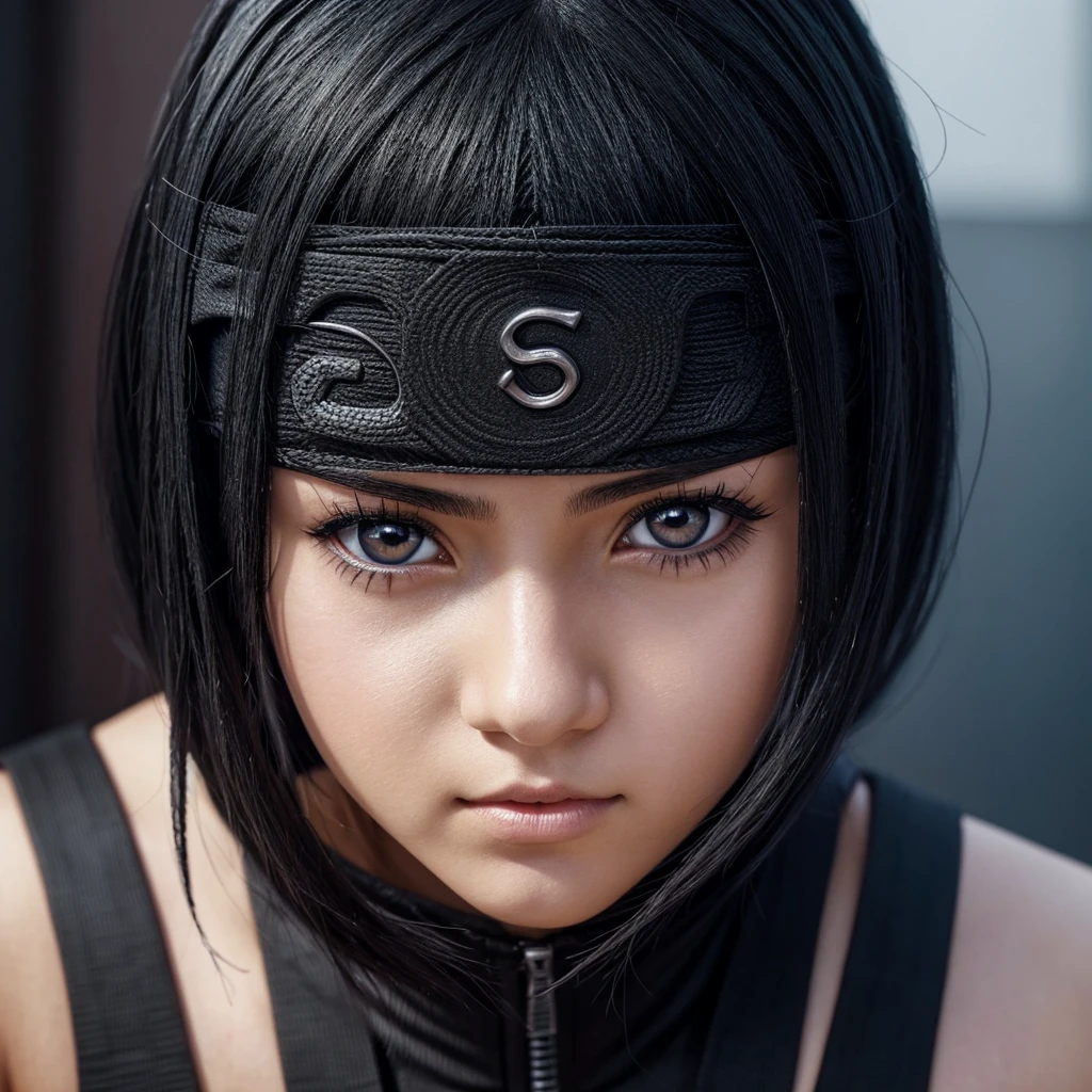 1 girl, (), black hair, Black eyes, ninja, anime naruto, detailed face (Black eyeasterpiece, кадр из anime naruto