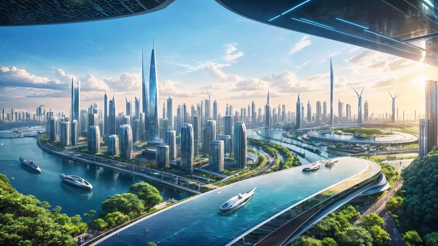 (Best quality,4K,8K,A high resolution,Masterpiece:1.2),Ultra-detailed,(Realistic,Photorealistic,photo-realistic:1.37),Futuristic floating city,Futuristic technology,Huge urban high-tech tablet platform,Airship,Floating in the sky,Futuristic city,Small airships around,High-tech hemispherical platform,Colorful lights,Advanced architecture,modernn architecture,skyscrapper,Access the cloud,Scenic beauty,view over city,Impressive design,Blend seamlessly with nature,energetic and vibrant atmosphere,Futuristic transportation system,Parking is suspended,Transparent path,Lush greenery,Sky gardens,cascading waterfalls,Magnificent skyline,reflections on the water,Sparkling river,Architectural innovation,futuristic skyscrapers,Transparent dome,The shape of the building is unusual,Elevated walkway,Impressive skyline,Glowing lights,Futuristic technology,Minimalist design,Scenic spots,Panoramic view,Cloud Piercing Tower,Vibrant colors,epic sunrise,epic sunset,Dazzling light display,magical ambiance,The future city,Urban Utopia,LuxuryLifestyle,Innovative energy,sustainable development,Smart city technology,Advanced infrastructure,Tranquil atmosphere,Nature and technology live in harmony,Awesome cityscape,Unprecedented urban planning,Architecture connects seamlessly with nature,High-tech metropolis,A cutting-edge engineering marvel,The future of urban living,Visionary architectural concept,Energy-efficient buildings,Harmony with the environment,A city floating above the clouds,Utopian dreams become reality,The possibilities are endless,State-of-the-art transportation network,Green energy integration,Innovative materials,Impressive holographic display,Advanced communication system,Breathtaking aerial view,Quiet and peaceful environment,Modernist aesthetics,Ethereal beauty