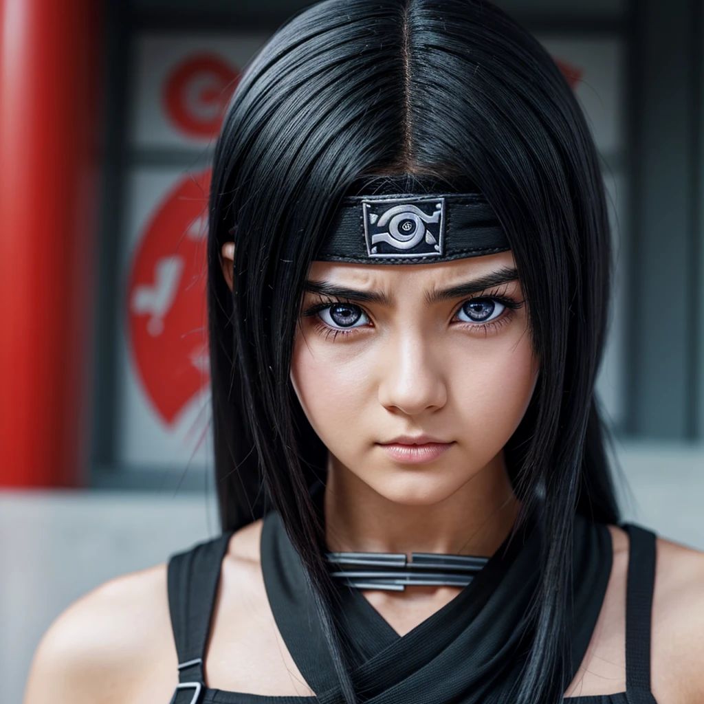 1 girl, (13 years), black hair, Black eyes, ninja, anime naruto, detailed face (Black eyeasterpiece, кадр из anime naruto