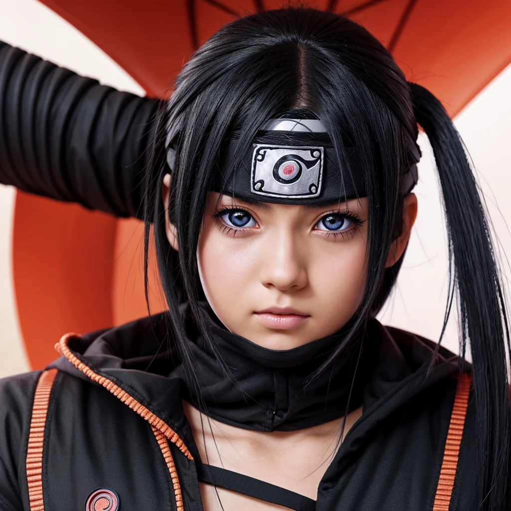 1 girl, (13 years), black hair, Black eyes, ninja, anime naruto, detailed face (Black eyeasterpiece, кадр из anime naruto