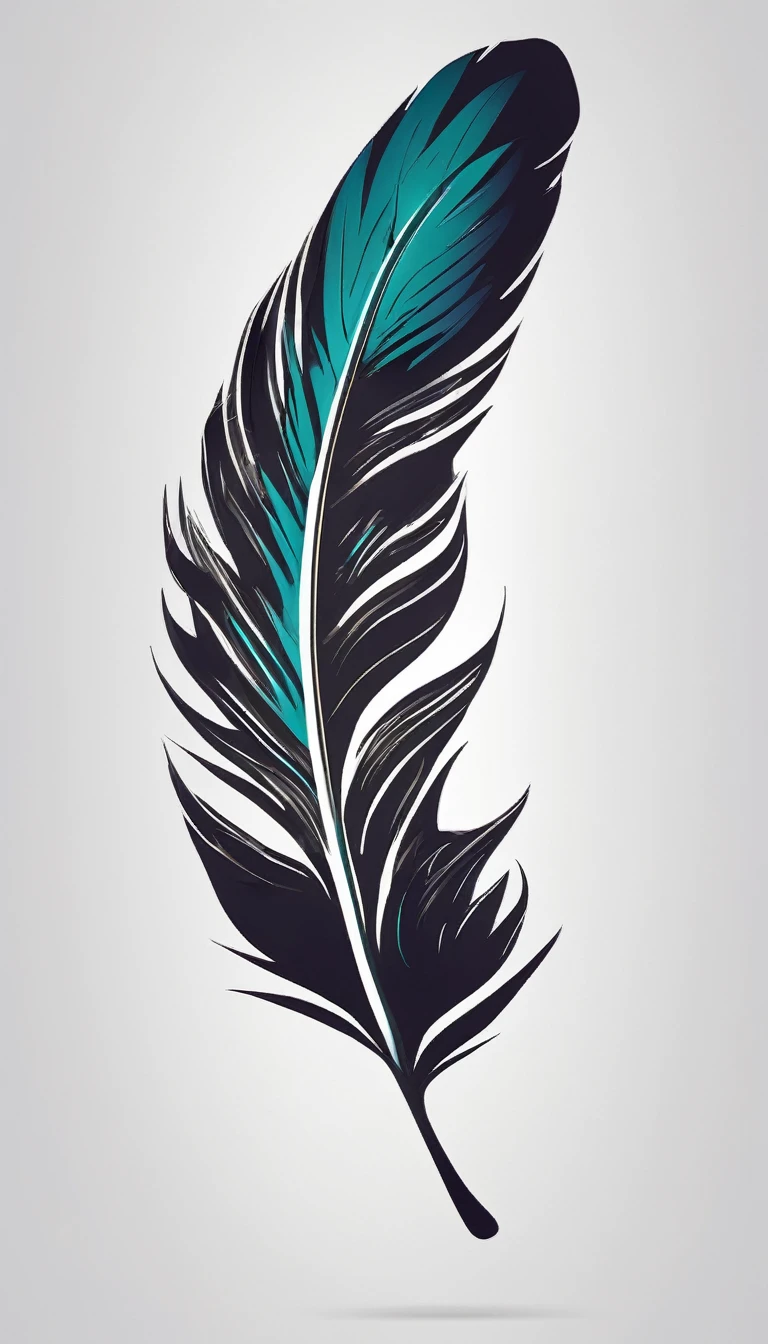 Assume you are a master graphic designer. Your mission is to create a minimalistic, simple, cinematic and detailed logo of a fantasy feather. White background