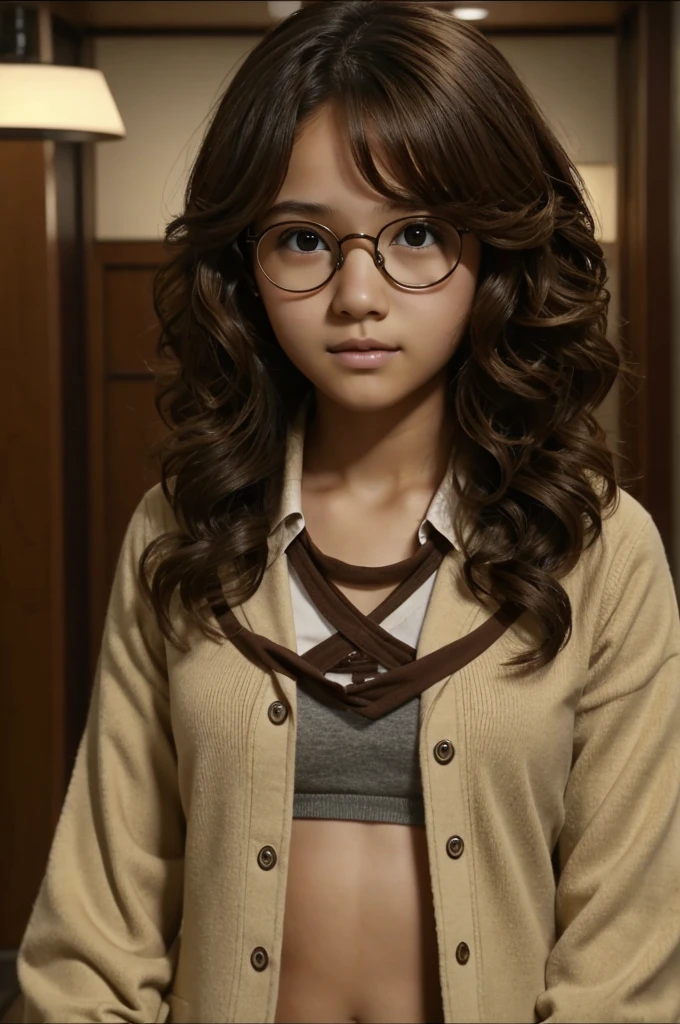Screenshot Tokyo revengers brown curly hair girl, Brown eyes, round glasses and chest bandages
