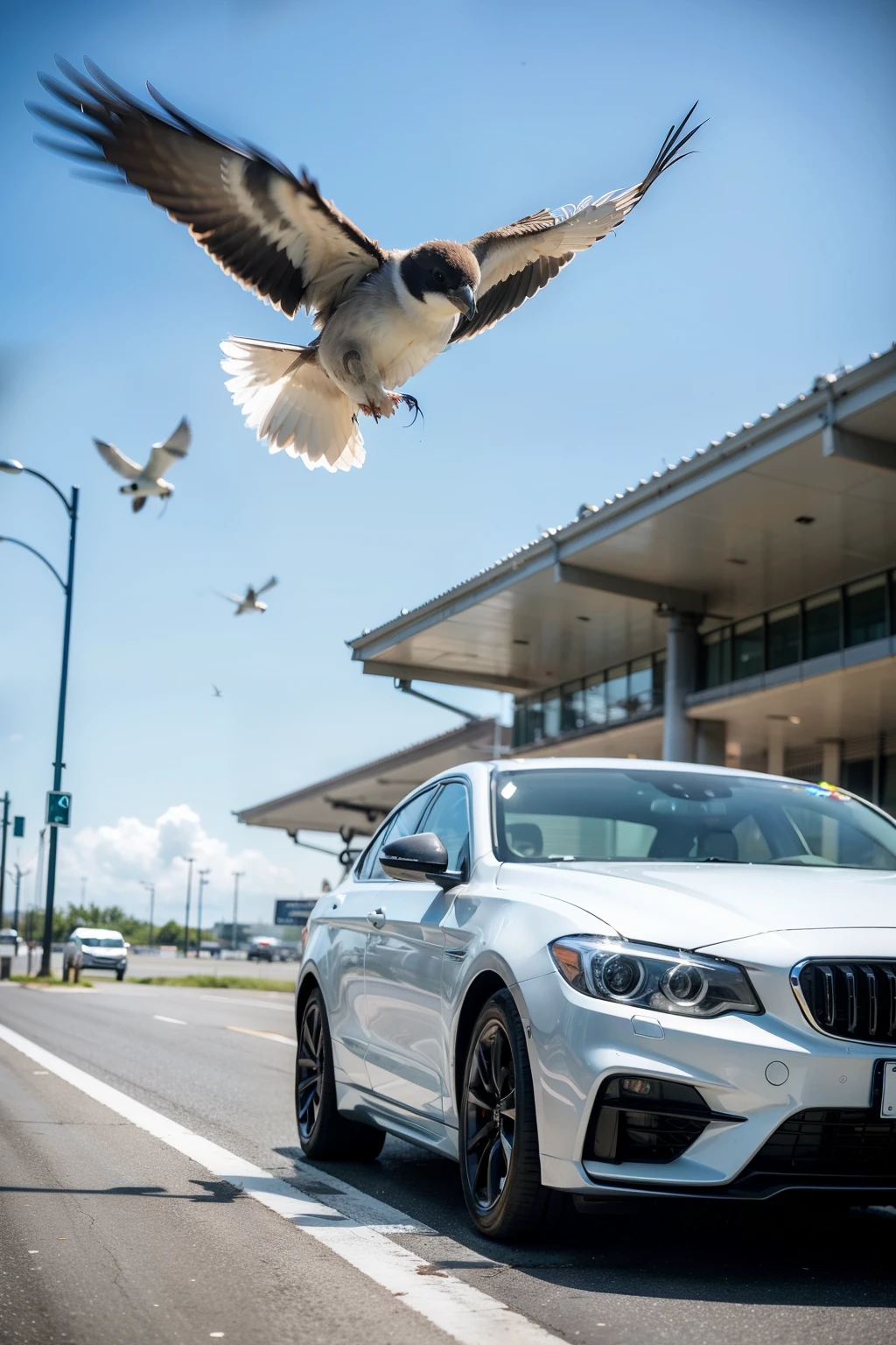My project is an airport runway bird repellent system based on Loongson，First, this system has an image processor，Can help staff capture moving targets at the airport，When the system captures the bird through radar，The car will be quickly controlled to drive away the birds，Please help me draw a poster for this product
