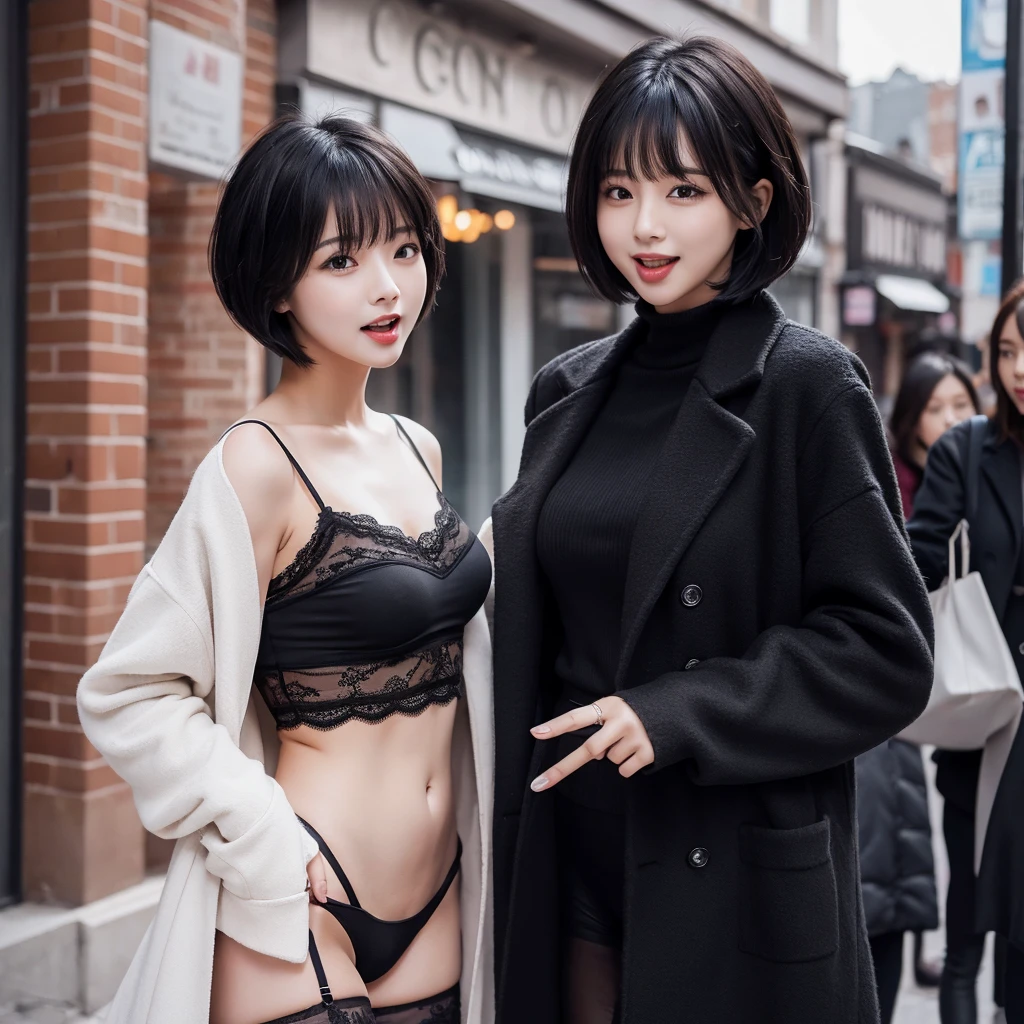 Long coat Underwear Black Lace Top Quality Tongue Out short hair Black Hair In town