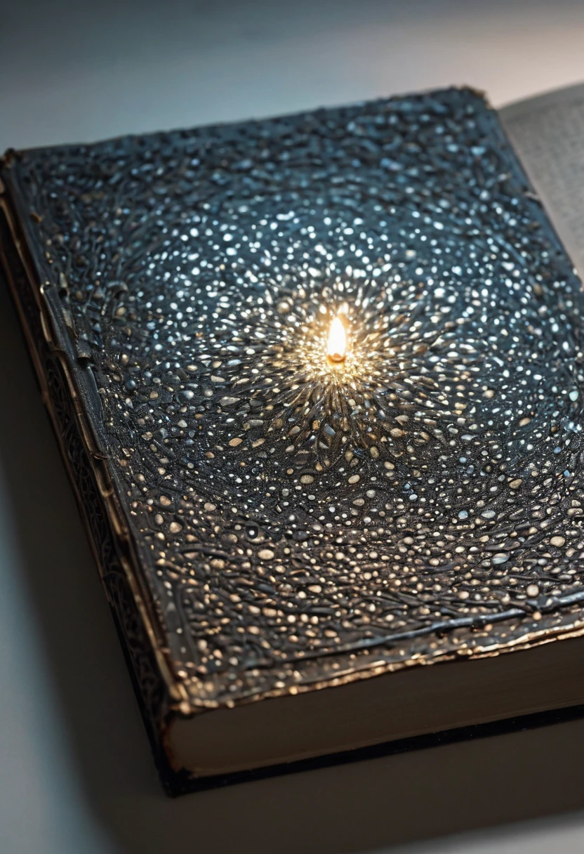 a close up of a book on a metal plate with a light shining, a stipple by Sophie Pemberton, trending on unsplash, abstract illusionism, surprising, shattering, floating spellbook, shocking, shapeshifter, shattering expectations, illusionism, hauntingly surreal, usa-sep 20, 2 0 2 0 fashion, amazing!