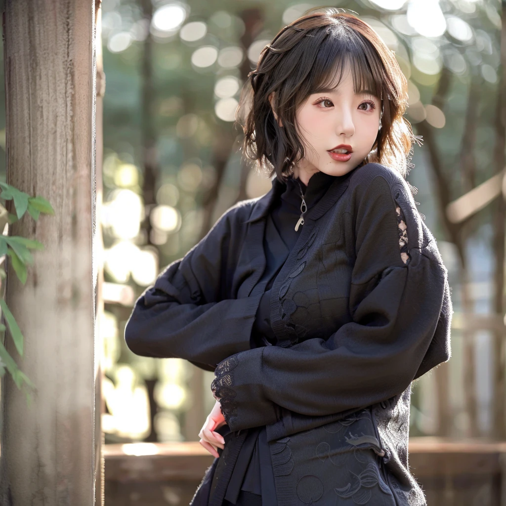 Japanese Long coat Underwear Black Lace Top Quality Tongue Out short hair Black Hair In town