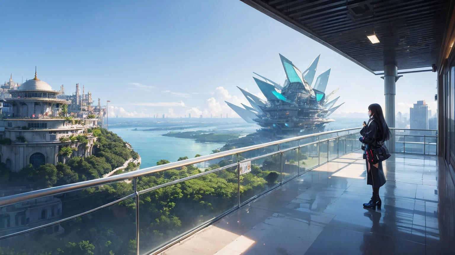 (Best quality,4K,8K,A high resolution,Masterpiece:1.2),Ultra-detailed,(Realistic,Photorealistic,photo-realistic:1.37),Futuristic floating city,Futuristic technology,Huge urban high-tech tablet platform,Airship,Floating in the sky,Futuristic city,Small airships around,High-tech hemispherical platform,Colorful lights,Advanced architecture,modernn architecture,skyscrapper,Access the cloud,Scenic beauty,view over city,Impressive design,Blend seamlessly with nature,energetic and vibrant atmosphere,Futuristic transportation system,Parking is suspended,Transparent path,Lush greenery,Sky gardens,cascading waterfalls,Magnificent skyline,reflections on the water,Sparkling river,Architectural innovation,futuristic skyscrapers,Transparent dome,The shape of the building is unusual,Elevated walkway,Impressive skyline,Glowing lights,Futuristic technology,Minimalist design,Scenic spots,Panoramic view,Cloud Piercing Tower,Vibrant colors,epic sunrise,epic sunset,Dazzling light display,magical ambiance,The future city,Urban Utopia,LuxuryLifestyle,Innovative energy,sustainable development,Smart city technology,Advanced infrastructure,Tranquil atmosphere,Nature and technology live in harmony,Awesome cityscape,Unprecedented urban planning,Architecture connects seamlessly with nature,High-tech metropolis,A cutting-edge engineering marvel,The future of urban living,Visionary architectural concept,Energy-efficient buildings,Harmony with the environment,A city floating above the clouds,Utopian dreams become reality,The possibilities are endless,State-of-the-art transportation network,Green energy integration,Innovative materials,Impressive holographic display,Advanced communication system,Breathtaking aerial view,Quiet and peaceful environment,Modernist aesthetics,Ethereal beauty
