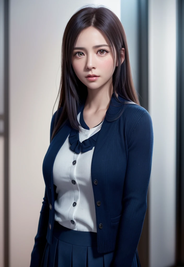 (((realistic photo shot))),, Portrait, (Face of fear:1.3),, Beautiful Girl, Looking at Viewer, , (School uniform:1.2), Shirt buttons and trousers, , (Big cleavage:1),, Japan Street, (details in environment:1.3),, (Raw photo, cg unity, Photography, super realistic details, Sharp Focus, Detailed skin,4K, hight resolution, masutepiece, Best Quality, Realistic, Vibrant:1.2),, (8K,4K, nffsw, High resolution, Professional, Cinematic, movie, Dramatic),, (anamorphic depth of field blur background), Detailed background,