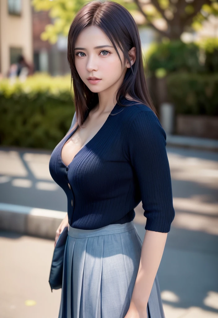 (((realistic photo shot))),, Portrait, (Face of fear:1.3),, Beautiful Girl, Looking at Viewer, , (School uniform:1.2), Shirt buttons and trousers, , (Big cleavage:1),, Japan Street, (details in environment:1.3),, (Raw photo, cg unity, Photography, super realistic details, Sharp Focus, Detailed skin,4K, hight resolution, masutepiece, Best Quality, Realistic, Vibrant:1.2),, (8K,4K, nffsw, High resolution, Professional, Cinematic, movie, Dramatic),, (anamorphic depth of field blur background), Detailed background,