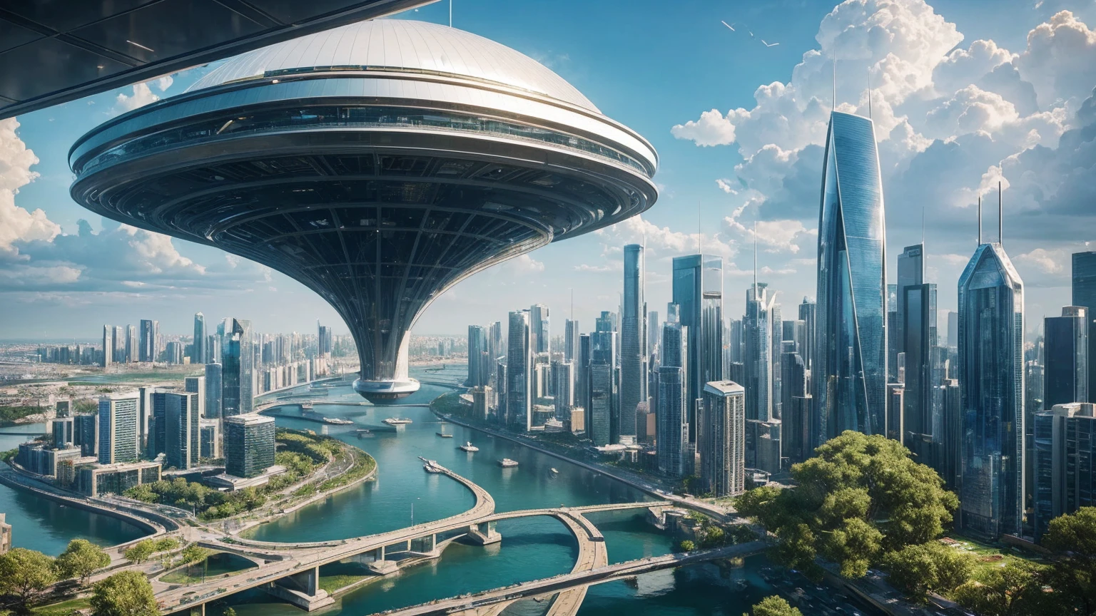 (Best quality,4K,8K,A high resolution,Masterpiece:1.2),Ultra-detailed,(Realistic,Photorealistic,photo-realistic:1.37),Futuristic floating city,Futuristic technology,Huge urban high-tech tablet platform,Airship,Floating in the sky,Futuristic city,Small airships around,High-tech hemispherical platform,Colorful lights,Advanced architecture,modernn architecture,skyscrapper,Access the cloud,Scenic beauty,view over city,Impressive design,Blend seamlessly with nature,energetic and vibrant atmosphere,Futuristic transportation system,Parking is suspended,Transparent path,Lush greenery,Sky gardens,cascading waterfalls,Magnificent skyline,reflections on the water,Sparkling river,Architectural innovation,futuristic skyscrapers,Transparent dome,The shape of the building is unusual,Elevated walkway,Impressive skyline,Glowing lights,Futuristic technology,Minimalist design,Scenic spots,Panoramic view,Cloud Piercing Tower,Vibrant colors,epic sunrise,epic sunset,Dazzling light display,magical ambiance,The future city,Urban Utopia,LuxuryLifestyle,Innovative energy,sustainable development,Smart city technology,Advanced infrastructure,Tranquil atmosphere,Nature and technology live in harmony,Awesome cityscape,Unprecedented urban planning,Architecture connects seamlessly with nature,High-tech metropolis,A cutting-edge engineering marvel,The future of urban living,Visionary architectural concept,Energy-efficient buildings,Harmony with the environment,A city floating above the clouds,Utopian dreams become reality,The possibilities are endless,State-of-the-art transportation network,Green energy integration,Innovative materials,Impressive holographic display,Advanced communication system,Breathtaking aerial view,Quiet and peaceful environment,Modernist aesthetics,Ethereal beauty