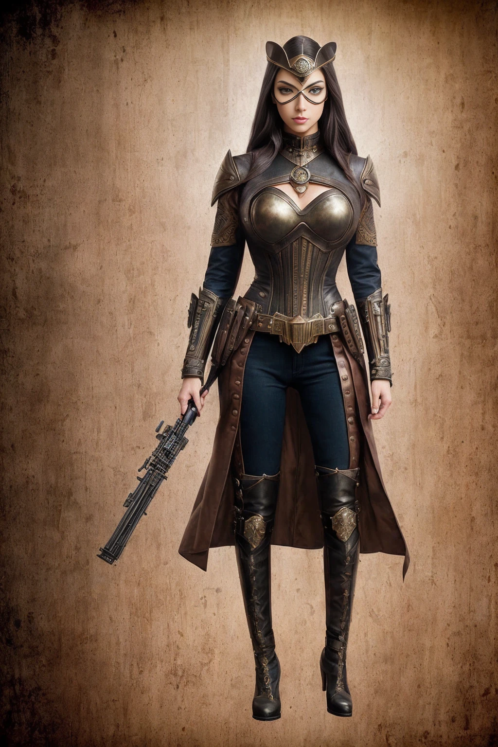 (((full body photo))) female heroine in DC-style mask steampunk style, (with flash-based masking), steampunk style, old background, chic, dazzling, (wall-paper), conceptual artwork, details Intricate, highy detailed, ((cinematographic)), dramatic, (highest quallity, awardwinning, Masterpiece artwork:1.5), (photorrealistic:1.5), photorrealistic photo, Nikon, naturallight, 4K, High definition, xf iq4, 150 MP, 50mm, ISO 1000 certificate, 1/250s, naturallight, Adobe Lightroom, Photo laboratory, Photographic Affinity, PhotoDirector 365,