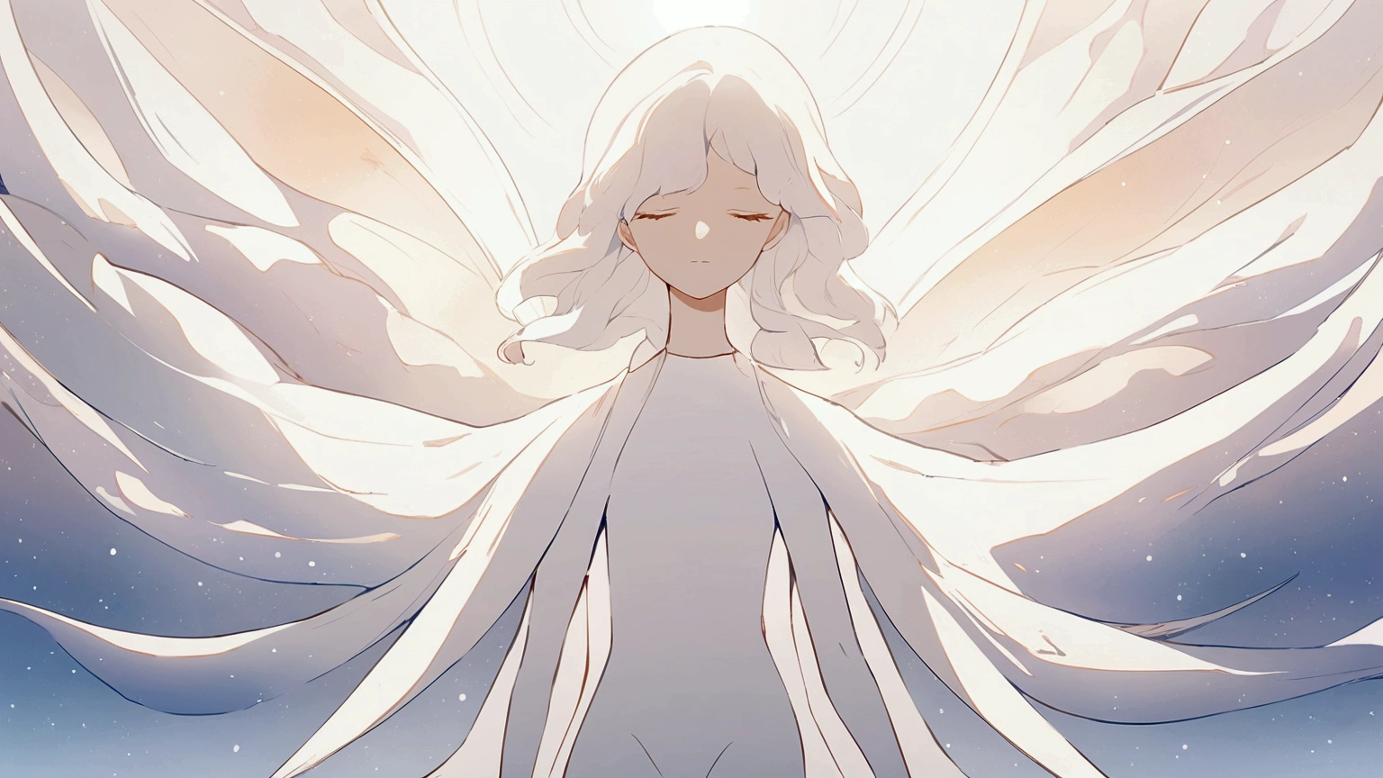pure white expanse, endless light, ethereal, formless god, mystical, serene, anime style, no people