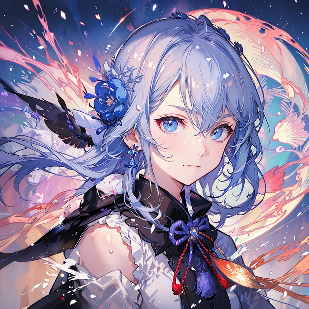 (White heir Shot heir Whole body)
((Japanese SAMURAI Girl))
((Japanese Sword))
Death Clothes Dress
Bule Doragon
Shiny earrings Bathed in light
((Dark side Sad and Insanity faice ))
Shadow Aura Confetti Particles of light
(((Big Fullmoon )))
Catch the wind Light