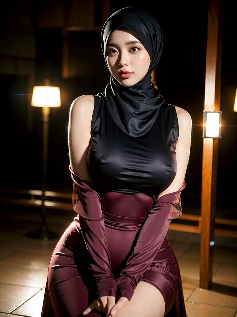 8K, high quality, nice lighting, soft lighting, realistic, dark eyes, sexy, big breasts, thighs, wide hips, muscular, malaysian baju kurung, malaysian hijab, Jewelry, sexy lady, asian, long scarf hijab, sexy pose, showing big thighs, nice big body, mature body, natural largest breast, daylight, outdoor, girl big breasts covered in long scarf hijab 