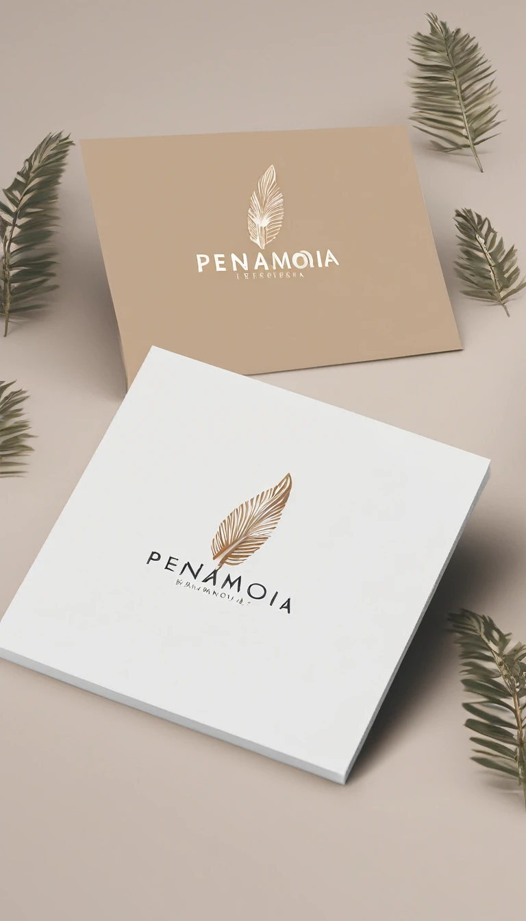 A minimal, modern, simple, cinematic logo design for the brand “Penamemoria". Create a modern, memorable, unique, minimalistic, high-quality,dreamy, fantastic, poetic, masterpiece logo design of a MEMORY FEATHER