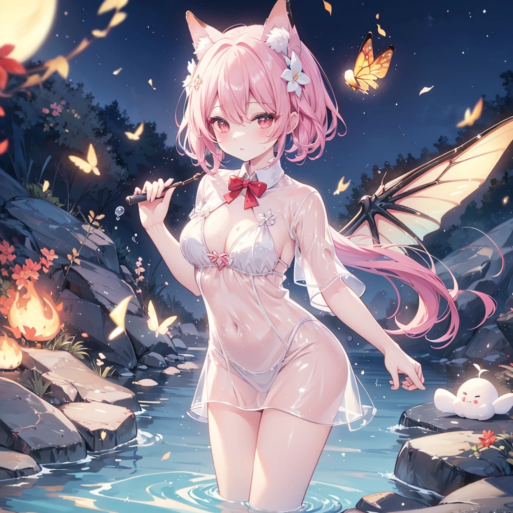 Idol Sculpture,(夜のcamp、River bank、fire Fly),Marshmallow Body,A cream that flows smoothly onto the skin,Lots of cream on my chest,Oblate-like clothing,Only short sleeves with less fabric、Wet, See-through clothing,Super cute, The sexiest lingerie you can see through water、#quality(8K,非常に精細なwallpaper, masterpiece,High resolution,top-quality,top-quality real texture skin,Surreal,Increase the resolution,最高quality,Very detailed,wallpaper,Cinematic,Golden Ratio), break ,#(girl、Too much exposure、Half naked、Bold sexy pose),1人のgirl(whole body),background(summer night、fire Fly、river、camp ),From here