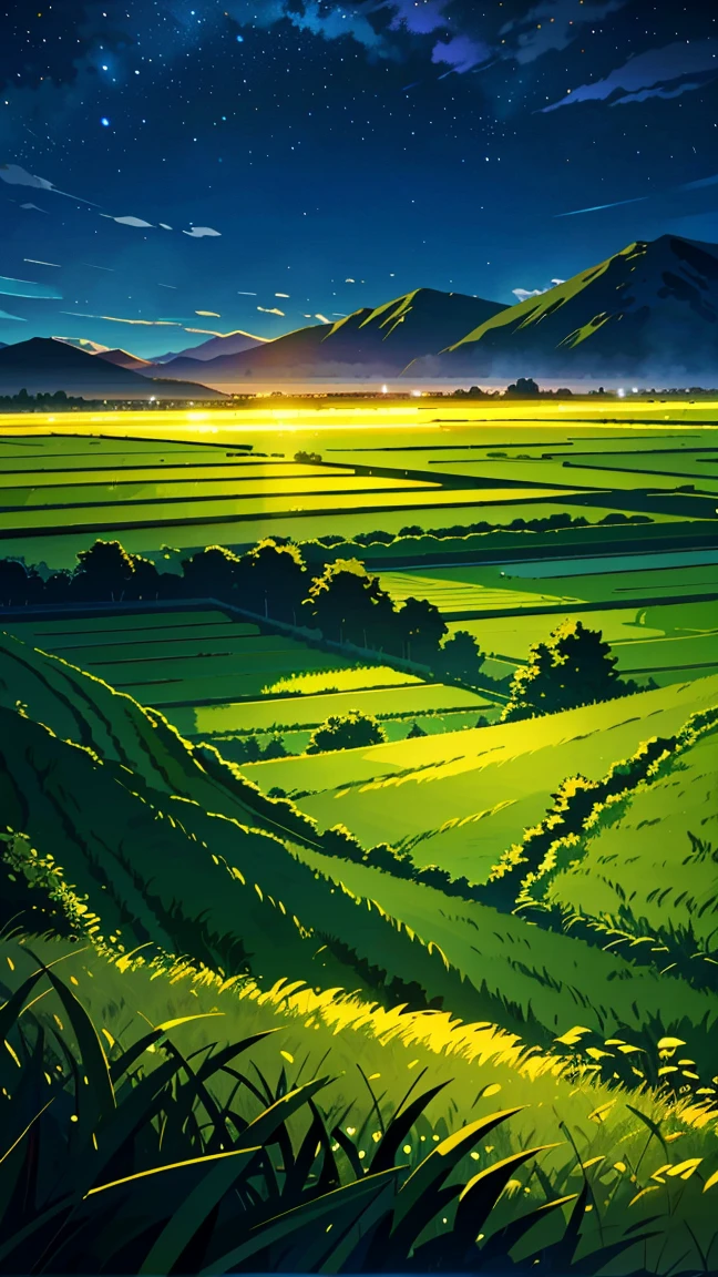 Rice field in the countryside on a summer night