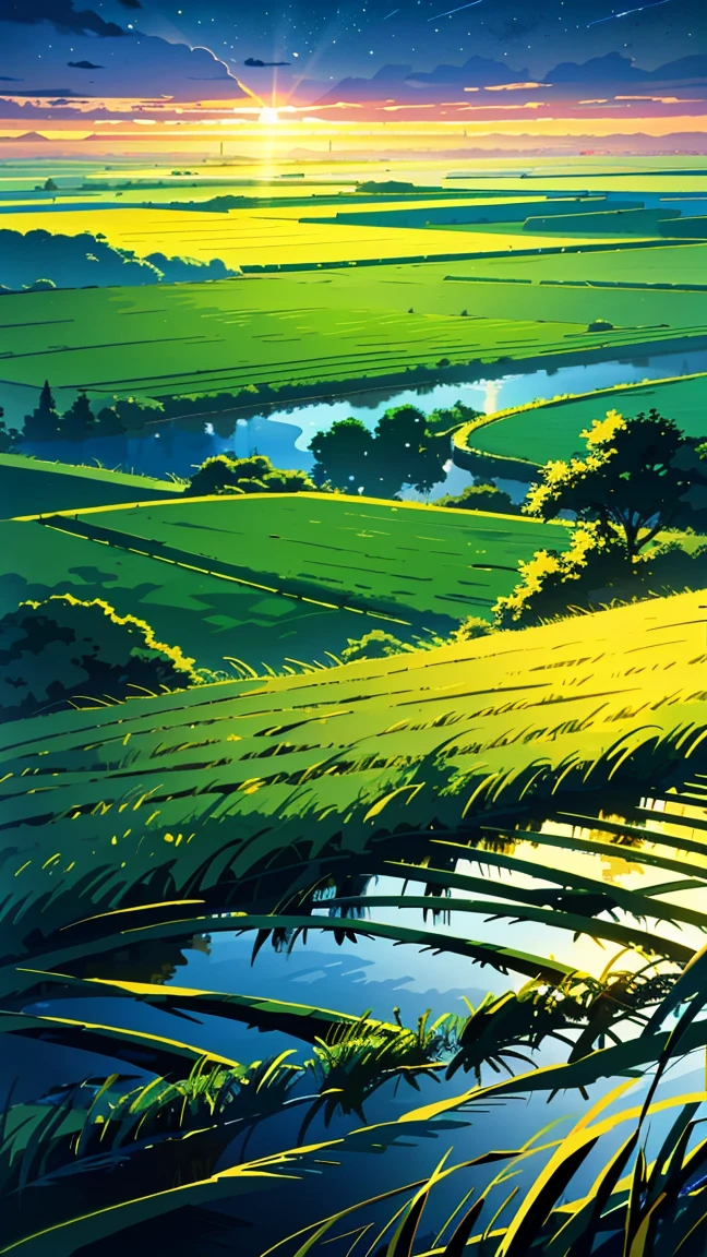 Rice field in the countryside on a summer night