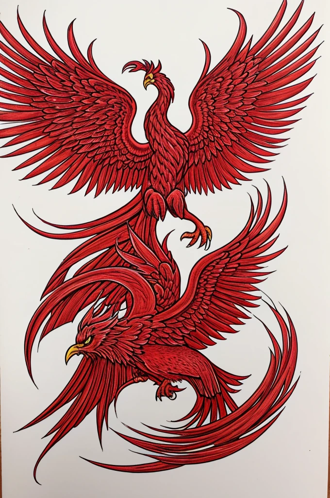 A Phoenix only the outline of the drawing and in red