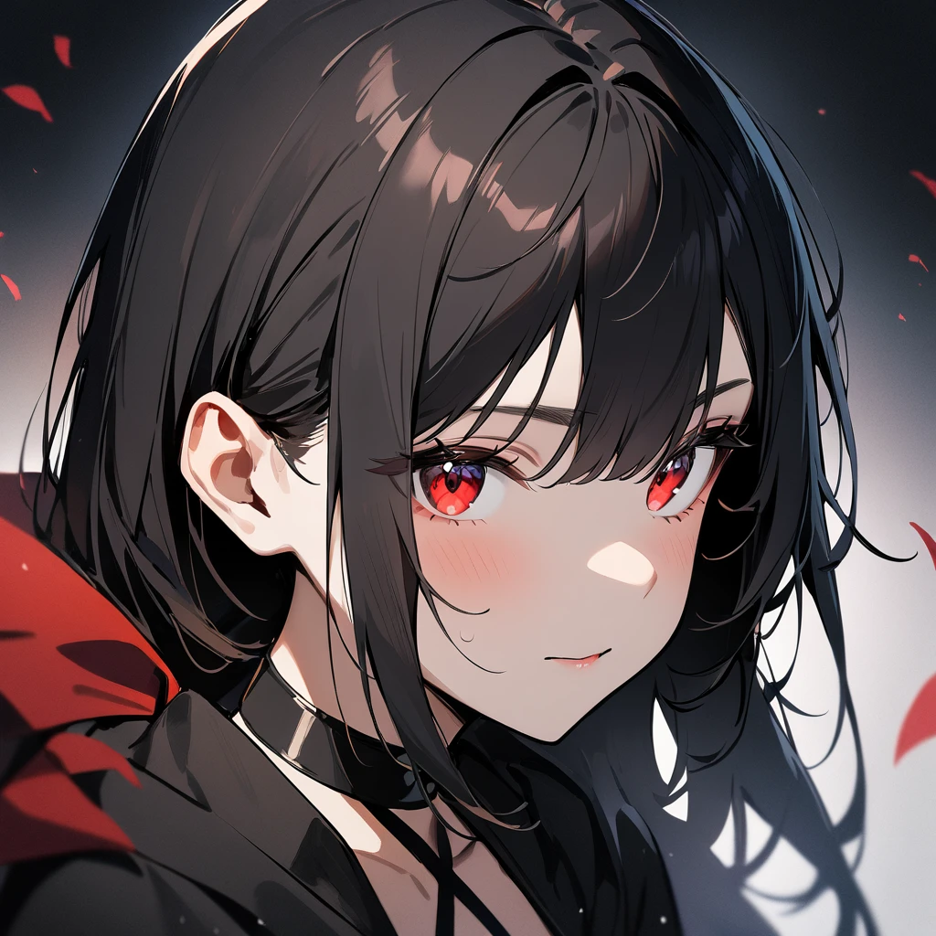 1 girl,Solo,portrait,black hair,red eyes,bare,Criss Cross,masterpiece,best quality,very aesthetic,absurdres 