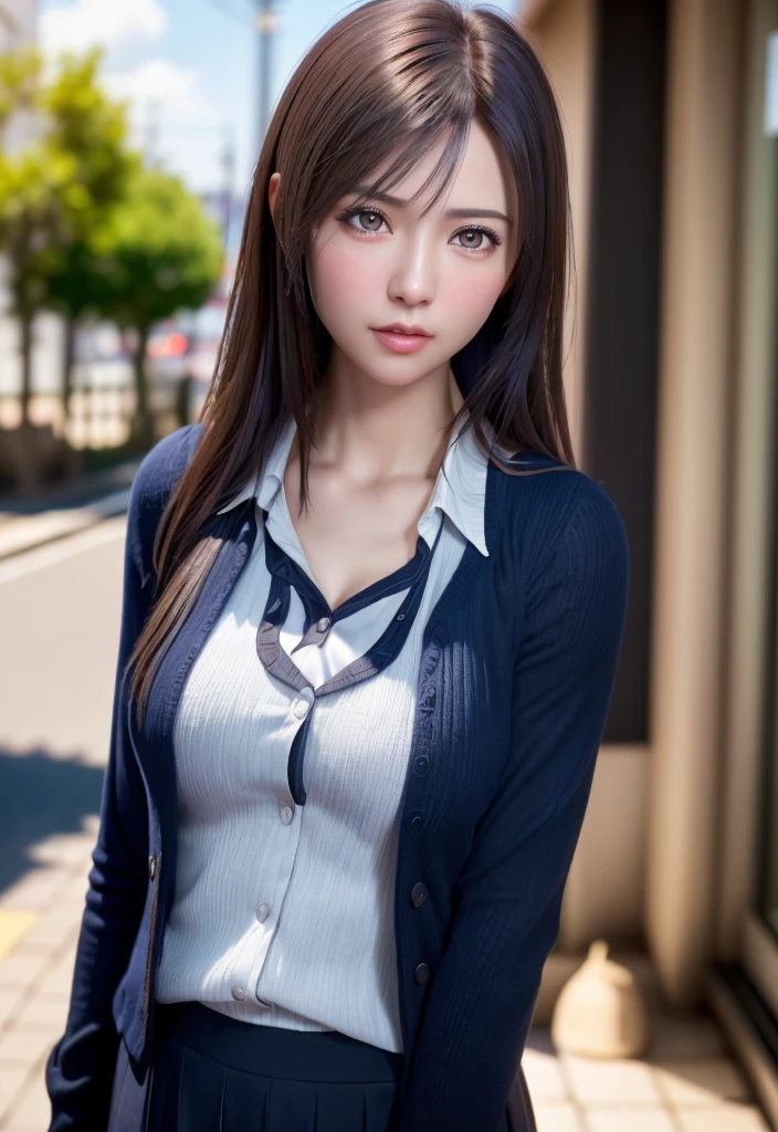 (((realistic photo shot))),, Portrait, (Face of fear:1.3),, Beautiful Girl, Looking at Viewer, , (School uniform:1.2), Shirt buttons and trousers, , (Big cleavage:1),, On Japan Street, (details in environment:1.3),, (Raw photo, cg unity, Photography, super realistic details, Sharp Focus, Detailed skin,4K, hight resolution, masutepiece, Best Quality, Realistic, Vibrant:1.2),, (8K,4K, nffsw, High resolution, Professional, Cinematic, movie, Dramatic),, (anamorphic depth of field blur background), Detailed background,