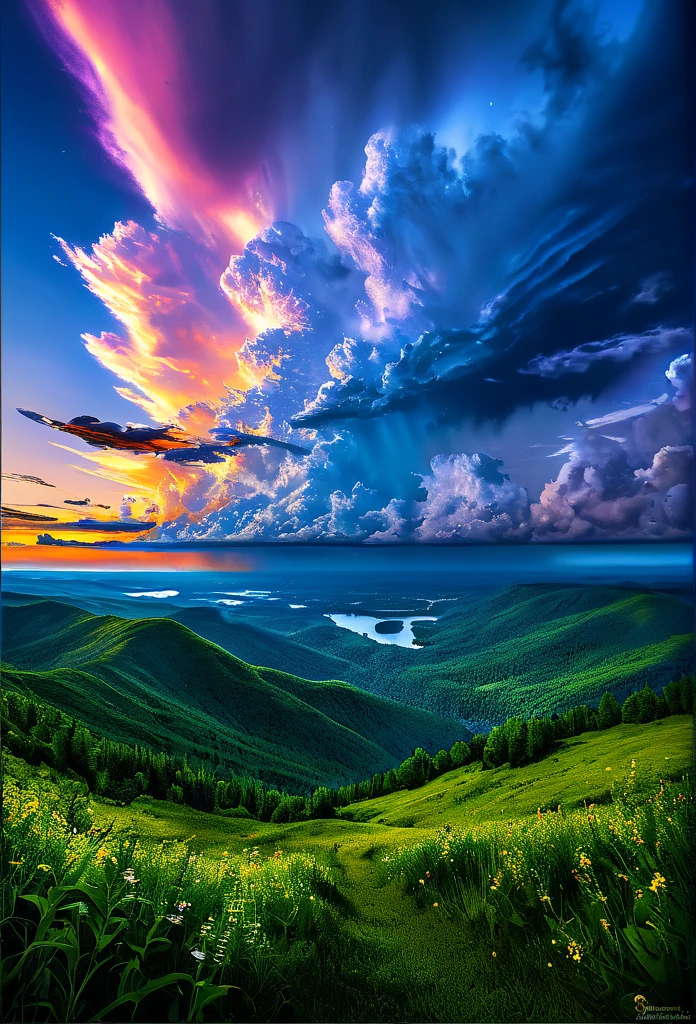 summer sky,photorealistic,highly realistic,extreme details,breathtakingly realistic,high contrast realism,high saturation realism,vibrant colors,dramatic lighting,captivating landscape,compelling storytelling,atmospheric scene,mesmerizing visuals,intricate details,strong emotions,celestial beauty,dreamlike world