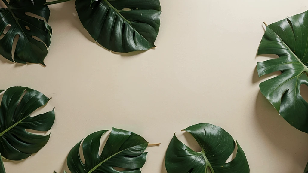 green tropical leaves Flat lay top view minimal nature concept