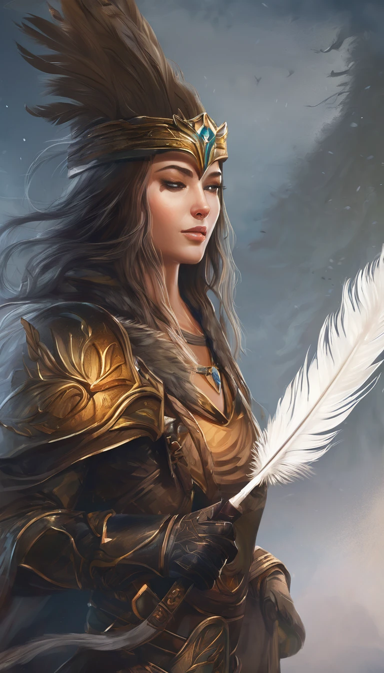 epic fantasy illustration, minimalistic logo design, best quality, masterpiece, painting, feather of memories