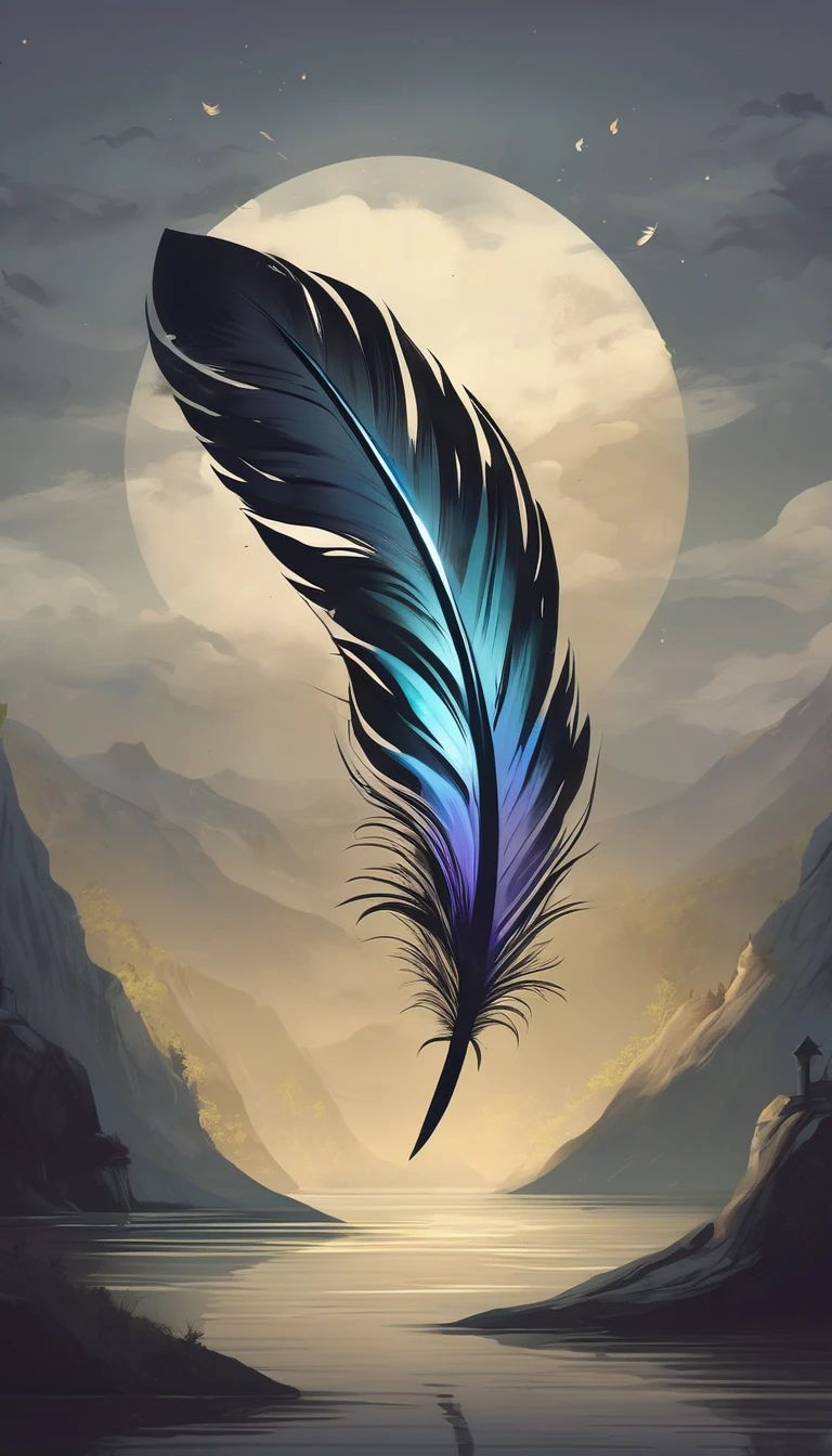 epic fantasy illustration, minimalistic logo design, best quality, masterpiece, painting, feather of memories