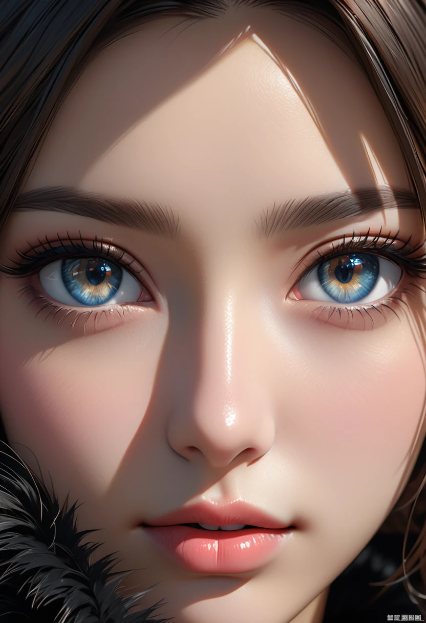 girl, realistic shadows, detailed skin, black fur, Very detailed, 8k highly detailed face, perfect face shape, perfect lips, perfect nose, correct beautiful eyes, Observation viewer, Masterpiece, Best Quality