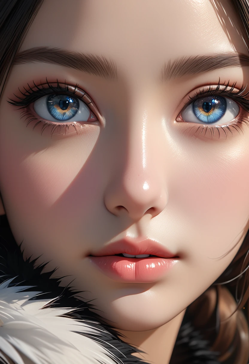 girl, realistic shadows, detailed skin, black fur, Very detailed, 8k highly detailed face, perfect face shape, perfect lips, perfect nose, correct beautiful eyes, Observation viewer, Masterpiece, Best Quality