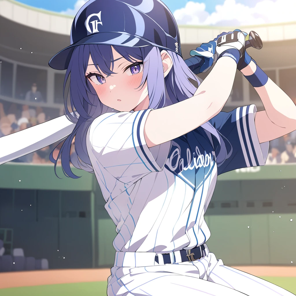 Masterpiece, ultra detailed, beautiful,Super Saturation, anime style, baseball player, baseball,baseball ground, sunlight,