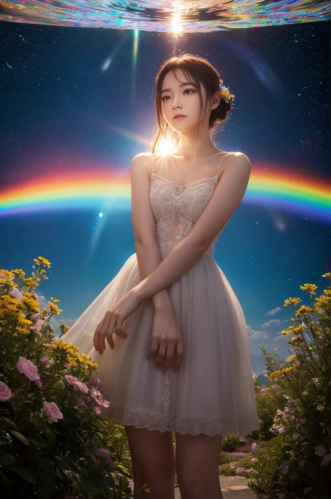 masterpiece、Highest quality、(A delicate and beautiful rainbow world trapped in a bottle)、World Masterpiece Theatre、High-resolution equirectangular projection、Highest quality、Consciousness upward、Material、canvas、Oil、realism、Realistic,wonderful景色,Utopia,An atmosphere full of dreams and hope,masterpiece.16K, Ultra-high resolution, Ultra-high resolution, to be born,wonderful ,future、Iridescent、The world 30 years from now。