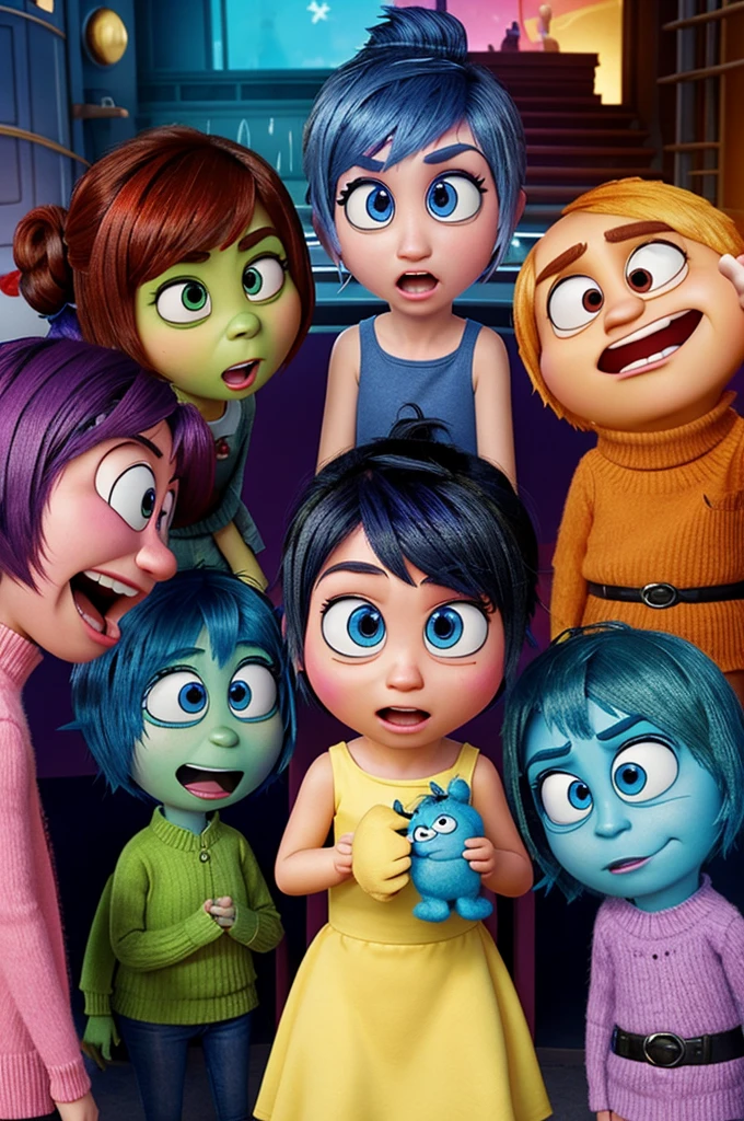 Make inside out 3 with joy, sadness, anger, disgust, fear, anxiety, envy, ennui, embarres in one group
