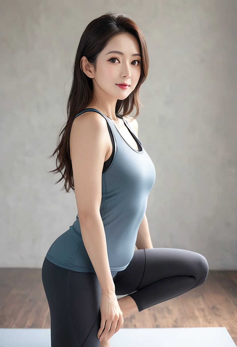 Realistic photos, Raw photo,Are standing、Looking at me、Wearing yoga wear、A beautiful woman around 35 years old