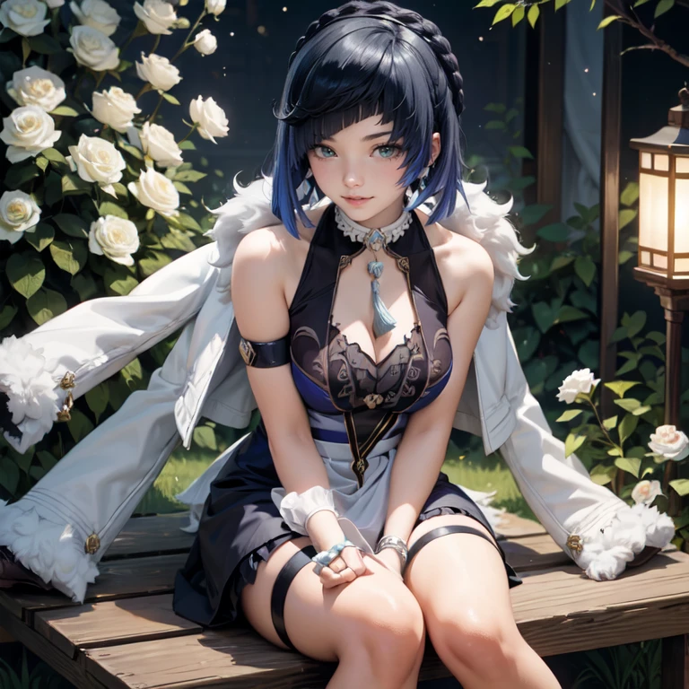 One shot, low angle shot girl (looking towards the camera) with black hair, sitting next to a big tree in a field of flowers, pastel colors, Devilman Crybaby, marked lines, contrast by chroma, Classic Sleeve, Highlights, Light tones, Medium tones, Own shadow, Projected shadow, greg rutkowski, makoto shinkai concept art, Carne Griffiths, Mucha, 3D blender, tight outfit, legs, shoes, top down perspective, medium shot, visible face, detailed, perfectly shaded body, perfectly shaded face, atmospheric lighting, by makoto shinkai, stanley artgerm lau, wlop, rossdraws, Realism, hyperrealism, detailed, HD, masterpiece, perfectionism, precision, meticulousness, photorealism, technique, quality, perfection, meticulous, accuracy, precision, sophistication, texture, depth, expression, authenticity, impressive, amazing, striking