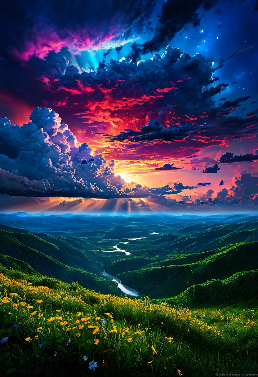 summer sky,photorealistic,highly realistic,extreme details,breathtakingly realistic,high contrast realism,high saturation realism,vibrant colors,dramatic lighting,captivating landscape,compelling storytelling,atmospheric scene,mesmerizing visuals,intricate details,strong emotions,celestial beauty,dreamlike world