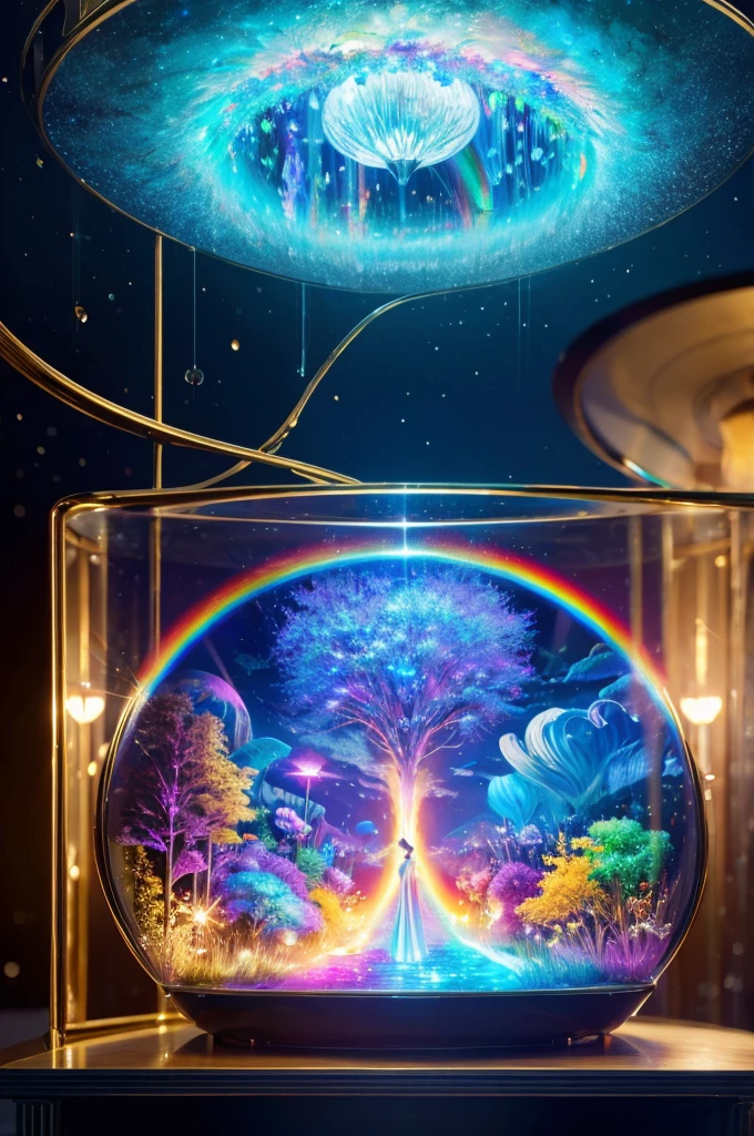 masterpiece、Highest quality、(A delicate and beautiful rainbow world trapped in a bottle)、World Masterpiece Theatre、High-resolution equirectangular projection、Highest quality、Consciousness upward、Material、canvas、Oil、realism、Realistic,wonderful景色,Utopia,An atmosphere full of dreams and hope,masterpiece.16K, Ultra-high resolution, Ultra-high resolution, to be born,wonderful ,future、Iridescent、The world 30 years from now。