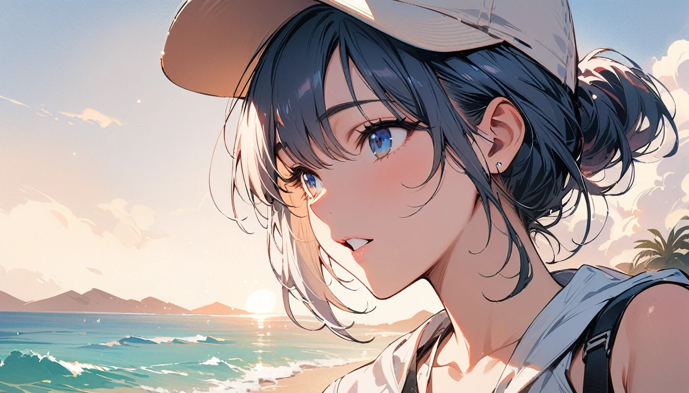 (masterpiece, Highest quality:1.2), 1 Girl, alone,Eyes open,Are you having fun,Tropical atmosphere,Riding in a car near the sea