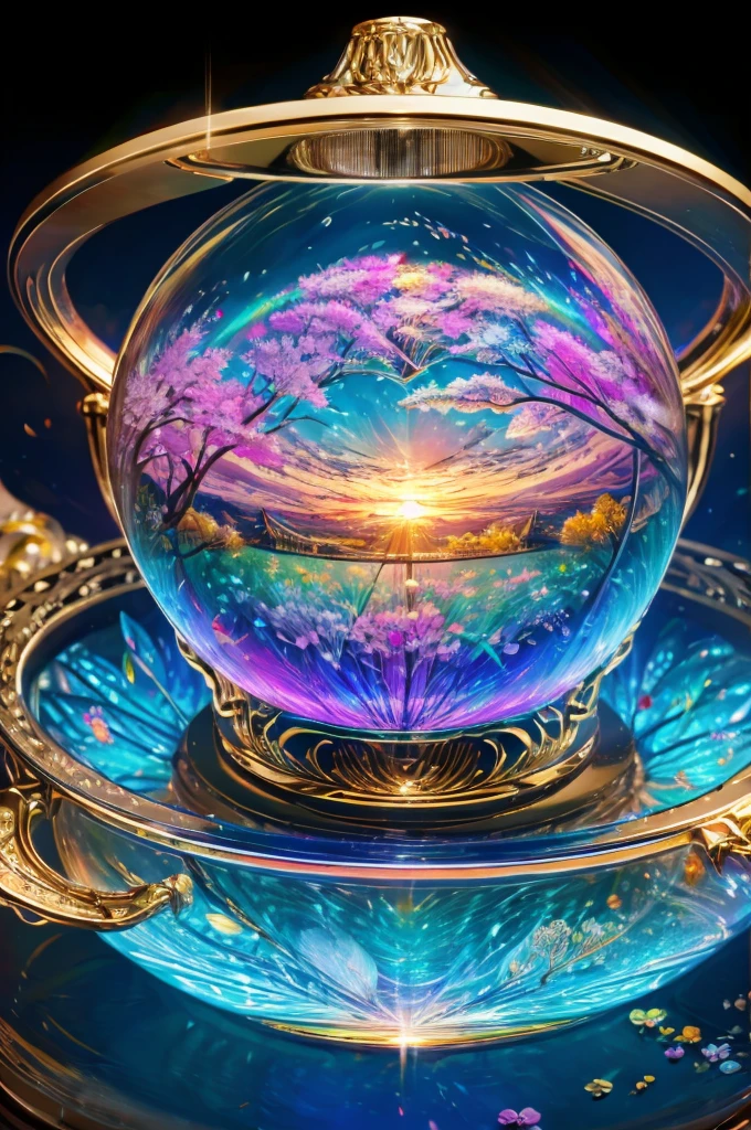 masterpiece、Highest quality、(A delicate and beautiful rainbow world trapped in a bottle)、World Masterpiece Theatre、High-resolution equirectangular projection、Highest quality、Consciousness upward、Material、canvas、Oil、realism、Realistic,wonderful景色,Utopia,An atmosphere full of dreams and hope,masterpiece.16K, Ultra-high resolution, Ultra-high resolution, to be born,wonderful ,future、Iridescent、The world 30 years from now。