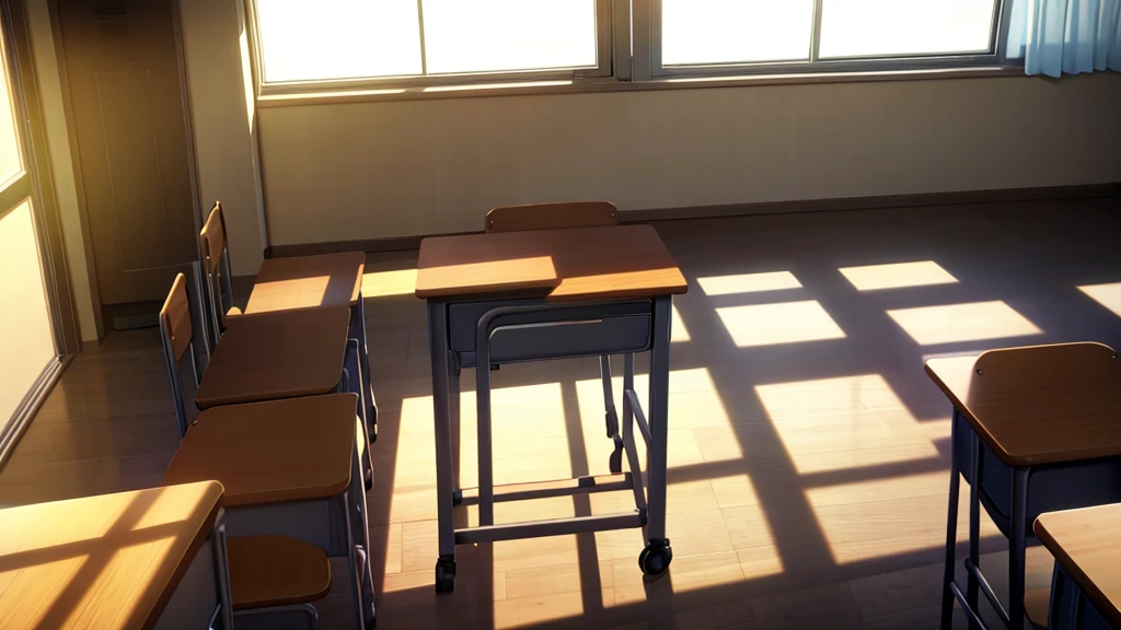classroom、naked、The sunlight shines in、I'm standing here looking at this、Touching hair、Laughing with troubled eyebrows、blush、naked,