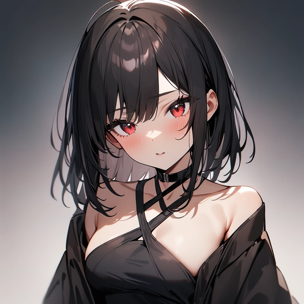 1 girl,Solo,upper body,black hair,red eyes,bare breasts,Criss Cross,masterpiece,best quality,very aesthetic,absurdres 
