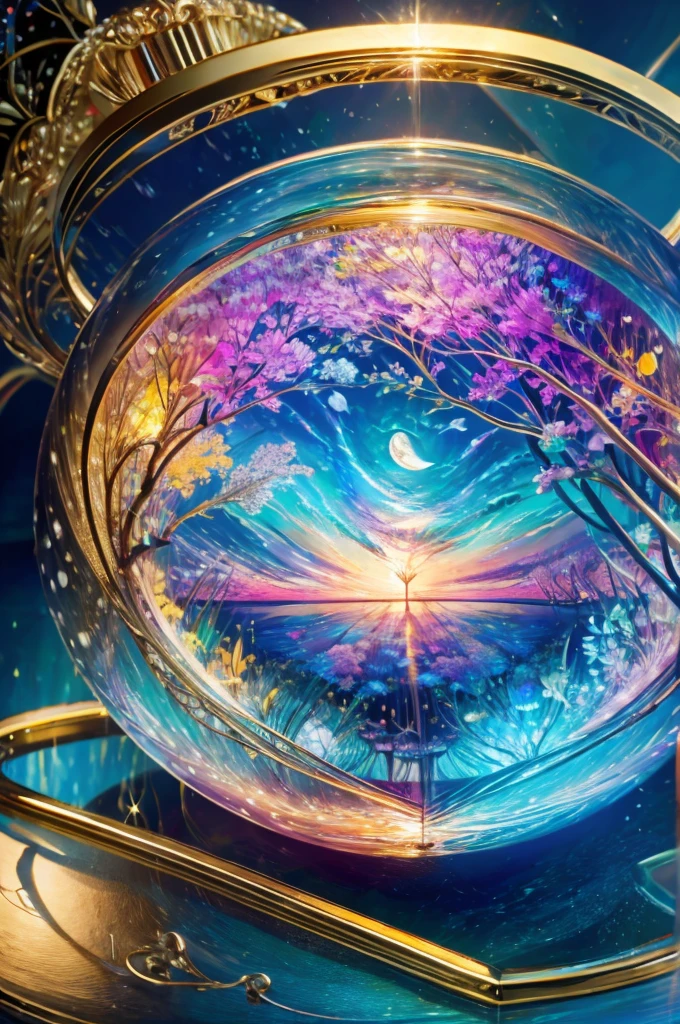 masterpiece、Highest quality、(A delicate and beautiful rainbow-colored world trapped in a bottle)、World Masterpiece Theatre、High-resolution equirectangular projection、Highest quality、Consciousness upward、Material、canvas、Oil、realism、Realistic,wonderful景色,An atmosphere full of dreams and hope,masterpiece.16K, Ultra-high resolution, Ultra-high resolution, to be born,wonderful ,future、Iridescent、The world 30 years from now。