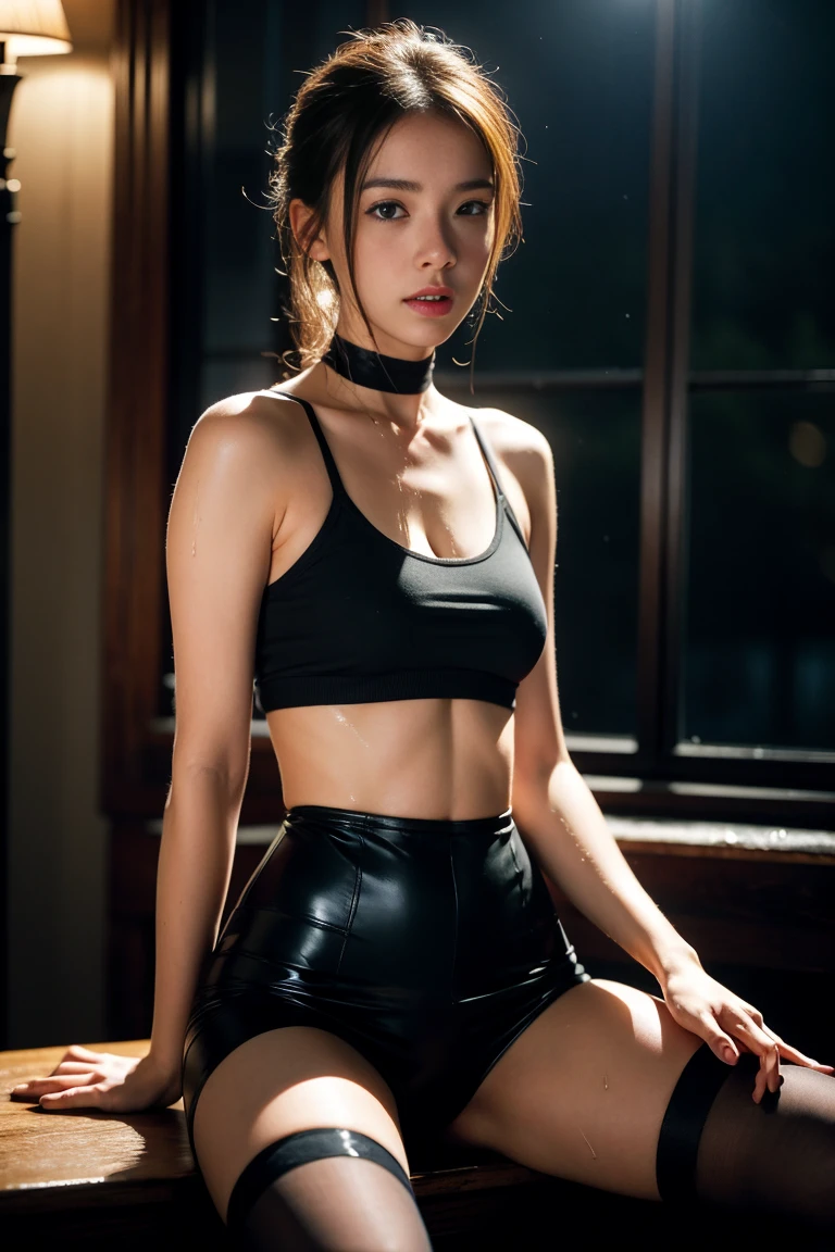 The sexiest woman in the world, Skin-colored tights, Soaking wet, movie-like texture, Highest quality, Movie Posters, Soft lighting, Warm colors,