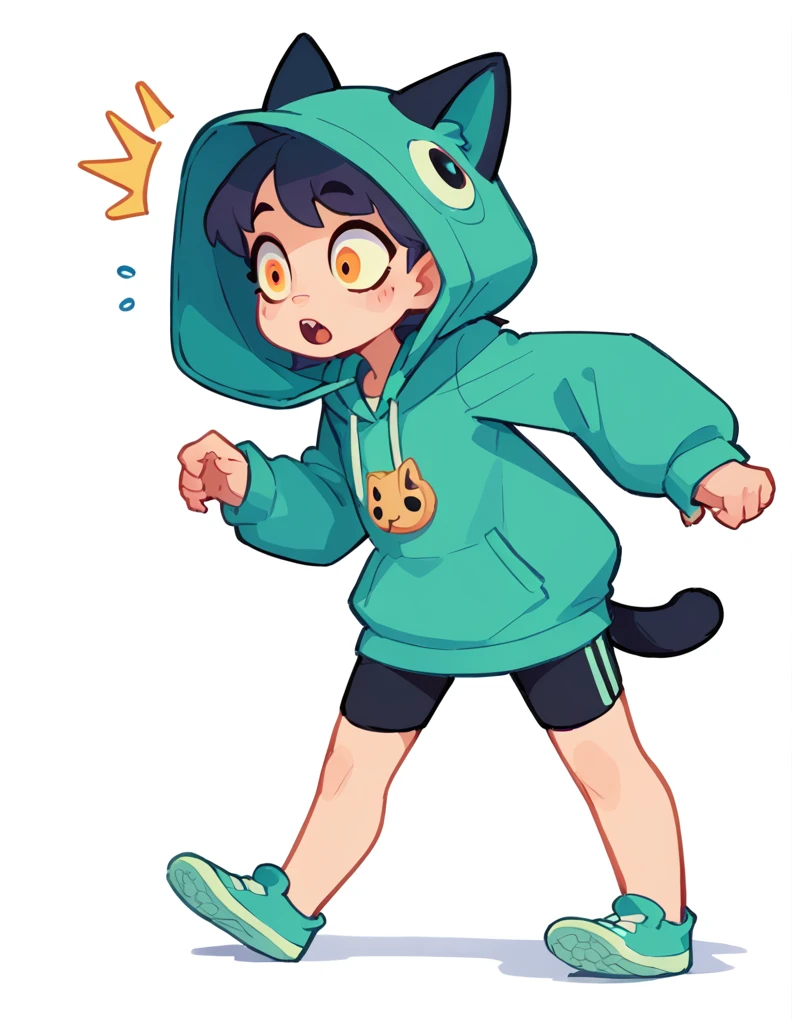 The Q version of the cute cat, spying, sneaking, surprised expresión, cute, white background, hoodie, full body